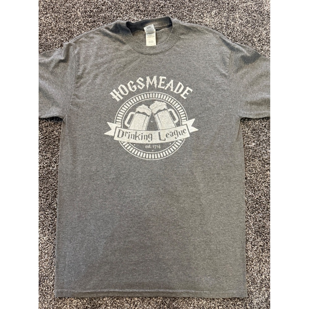 Gildan Hogsmeade Drinking League Graphic T-Shirt Gray Medium Harry Potter Fan